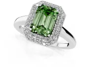 Emerald Cut Pave Halo Engagement Ring Setting for a Fancy Green Lab-Grown Diamond | Slim Plain Band | Sterling Silver