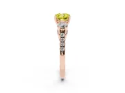 Fancy Yellow Three-Stone Cushion Cut Diamond Pavé Band Ring Set in Rose gold with Prong-Set Trio
