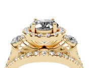 Oval Halo Split Shank Engagement Ring Setting for a Black Center | Round Side Stones | Yellow Gold