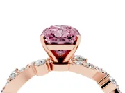 Fancy Pink Radiant Cut Diamond Solitaire Twisted Band Set in Rose gold with Pavé Setting