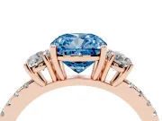Cushion Cut Three Stone Engagement Ring Setting for a Fancy Blue Lab-Grown Diamond | Pave Shoulders | Rose Gold