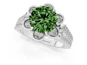 Round Petal Frame Floral Halo Engagement Ring Setting for a Fancy Green Lab-Grown Diamond | Pavé Split Shank | Platinum