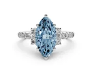 Marquise Side Stone Engagement Ring Setting for a Fancy Blue Lab-Grown Diamond | Pave Band | Sterling Silver