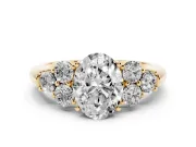 Oval Side Stone Engagement Ring Setting | Triangle Side Clusters | Yellow Gold