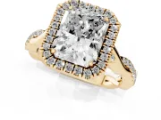 Radiant Cut Halo Engagement Ring Setting | Pavé Twist Band | Yellow Gold
