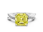 Fancy Yellow Asscher Cut Diamond Twist Band Solitaire Set in Silver with Pavé Accents and Prong Setting