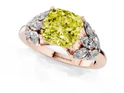 Cushion Cut Leaf Cluster Engagement Ring Setting for a Fancy Yellow Lab-Grown Diamond | Rose Gold