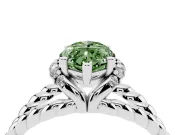 Fancy Green Marquise Cut Diamond Halo Ring Set in White gold with Twisted Band and Prong Setting
