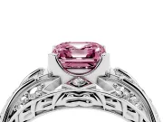 Asscher Cut Art Deco Graduated Engagement Ring Setting for a Fancy Pink Lab-Grown Diamond | Platinum