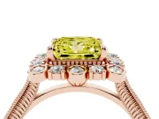 Fancy Yellow Princess Cut Diamond Halo Milgrain Pavé Ring Set in Rose gold with Prong Setting