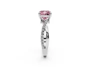 Fancy Pink Princess Cut Diamond Twist Band Solitaire Set in White gold with Pavé Accents and Prong Setting