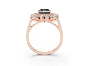 Princess Cut Floral Double Halo Engagement Ring Setting for a Black Center | Plain Band | Rose Gold