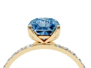Radiant Cut Pave Solitaire Engagement Ring Setting for a Fancy Blue Lab-Grown Diamond | Slim Band | Yellow Gold