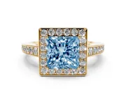 Princess Cut Framed Halo Engagement Ring Setting for a Fancy Blue Lab-Grown Diamond | Yellow Gold
