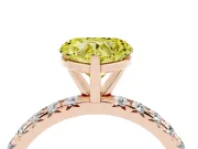 Fancy Yellow Heart Cut Diamond Pavé Solitaire Ring Set in Rose gold with Round Band and Prong Setting