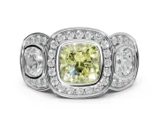 Cushion Cut Three Stone Halo Engagement Ring Setting for a Fancy Yellow Lab-Grown Diamond | Bezel Set | Sterling Silver