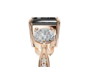Fancy Black Emerald Cut Lab-Grown Diamond Three-Stone Ring Set in Rose Gold with Channel-Set Band and Prong Setting