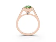 Fancy Green Pear Cut Diamond Halo Solitaire Ring Set in Rose gold with Pavé Band and Bezel Setting