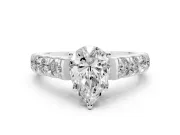 Pear-Shaped Cut-Down Side Stone Engagement Ring Setting | Scalloped Shoulders | White Gold