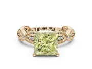 Princess Cut Vintage Engagement Ring Setting for a Fancy Yellow Lab-Grown Diamond | Graduated Stations | Yellow Gold