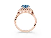 Round Halo Engagement Ring Setting for a Fancy Blue Lab-Grown Diamond | Leaf Shoulders | Rose Gold