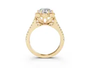 Round Petal Frame Floral Halo Engagement Ring Setting | Pavé Split Shank | Yellow Gold