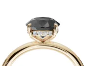Round Hidden Halo Engagement Ring Setting for a Black Center | Thin Plain Band | Yellow Gold