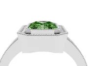 Fancy Green Radiant Cut Diamond Halo Engagement Ring Set in Silver with Pavé Band and Round Halo Stones
