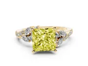 Fancy Yellow Princess Cut Diamond Solitaire Ring Set in Yellow gold with Marquise Twist Band and Prong Setting