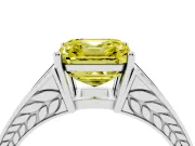 Fancy Yellow Asscher Cut Diamond Split Shank Ring Set in Silver with Pavé Band and Prong Setting