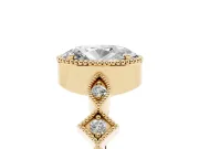 Oval Milgrain Bezel Engagement Ring Setting | Geometric Station Band | Yellow Gold