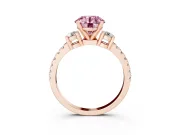 Fancy Pink Three-Stone Round Cut Diamond Pavé Band Ring Set in Rose gold with Prong Setting