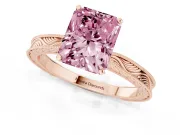 Fancy Pink Radiant Cut Diamond Solitaire Milgrain Engraved Band Set in Rose gold with Prong Setting