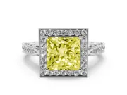 Princess Cut Milgrain Halo Engagement Ring Setting for a Fancy Yellow Lab-Grown Diamond | Side Stones | Sterling Silver
