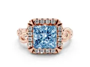 Princess Cut Filigree Halo Engagement Ring Setting for a Fancy Blue Lab-Grown Diamond | Rose Gold