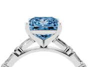 Fancy Blue Princess Cut Diamond Solitaire Set in Silver with Side Baguettes and Channel Set Band