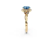 Round Halo Engagement Ring Setting for a Fancy Blue Lab-Grown Diamond | Leaf Shoulders | Yellow Gold