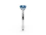 Fancy Blue Asscher Cut Diamond Solitaire Ring Set in White gold with Tapered Baguette Side Stones and Prong Setting
