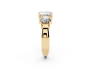 Princess Cut Three Stone Engagement Ring Setting | Wide Plain Band | Yellow Gold
