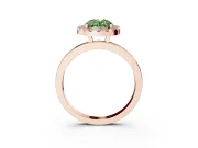 Fancy Green Oval Cut Diamond Halo Solitaire Ring Set in Rose gold with Pavé Band and Prong Setting