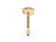 Fancy Pink Heart Cut Diamond Round Halo Ring Set in Yellow gold with Pavé Band