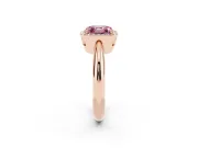 Fancy Pink Asscher Cut Diamond Halo Engagement Ring Set in Rose gold with Plain Split Shank and Prong Setting