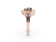 Heart-Shaped Milgrain Sectioned Halo Engagement Ring Setting for a Black Center | Rose Gold