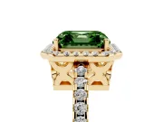 Asscher Cut Pave Halo Engagement Ring Setting for a Fancy Green Lab-Grown Diamond | Yellow Gold