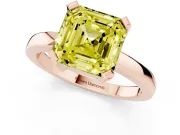 Fancy Yellow Asscher Cut Diamond Solitaire Ring Set in Rose gold with Prong Head and Smooth Polished Band
