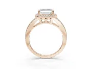 Asscher Cut Halo Split Shank Engagement Ring Setting | Pavé Shoulders | Rose Gold