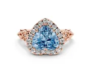 Heart-Shaped Halo Engagement Ring Setting for a Fancy Blue Lab-Grown Diamond | Filigree Shoulders | Rose Gold