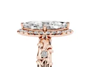 Marquise Filigree Leaf Halo Engagement Ring Setting | Bezel Leaf Accents | Rose Gold