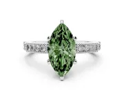 Fancy Green Marquise Cut Diamond Solitaire Ring Set in Platinum with Slim Pavé Band and Prong Setting
