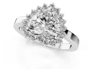 Heart Cut Diamond Halo Ring Set in White gold with Round Halo and Smooth Solitaire Band